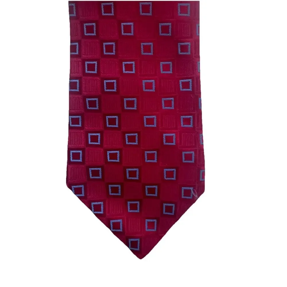 Tommy Hilfiger Men’s Geometric Silk Red Blue Tie Preppy Classic 3.5 x 59.5